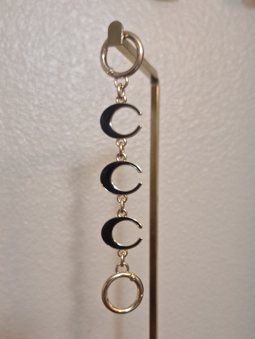Gold-tone Keychain Strap Extender with Black Crescent Moon Charms